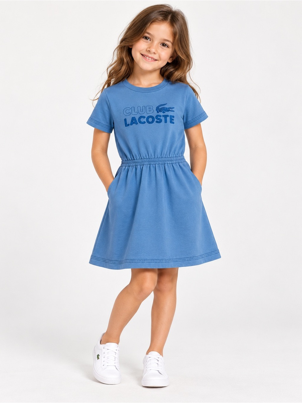 Lacoste Girls Blue Club Logo Cotton Dress Size 8 – New Without Tags